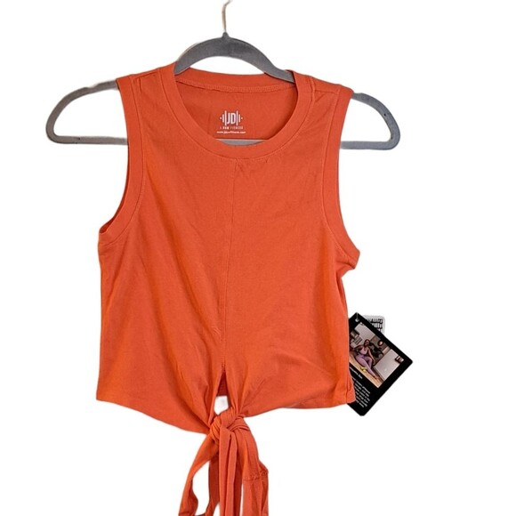 J Dow Bright Orange Colorful Fitness Tie Waist Sleeveless T-shirt XS NWT - Picture 1 of 9